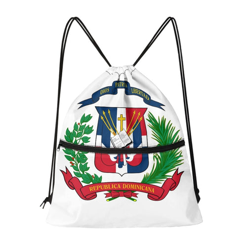 Dominican Republic Drawstring Zipper Bag Backpacks Dominican Republic White