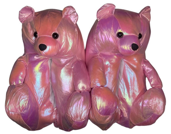 Pink Metallic Teddy Slippers - CaribeHeart Teddy