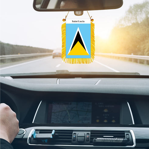 Saint Lucia Rearview Mirror Flag - CaribeHeart Saint Lucia