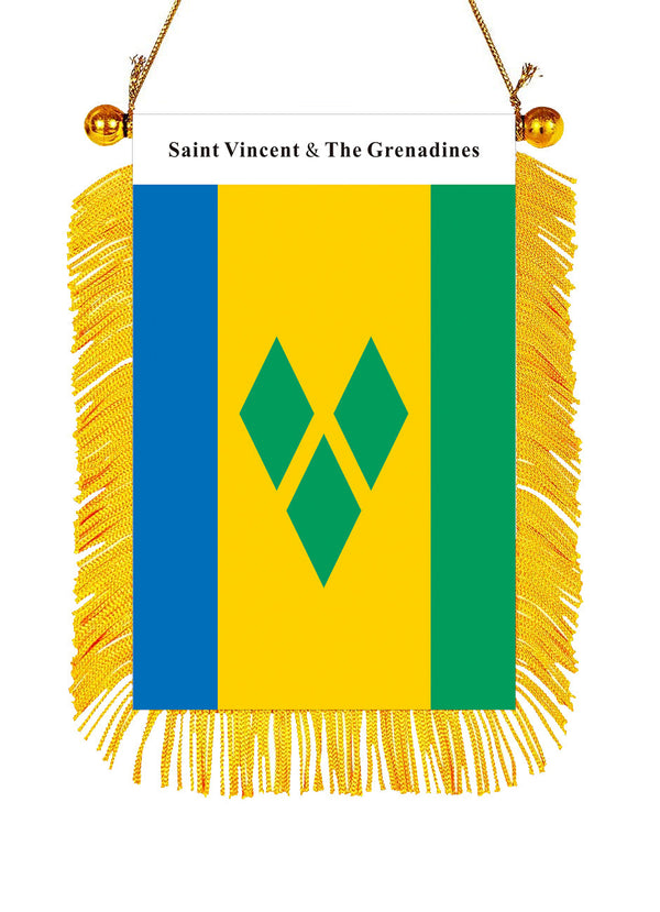 Saint Vincent & The Grenadines Rearview Mirror Flag - CaribeHeart Saint Vincent