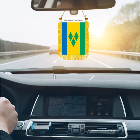 Saint Vincent & The Grenadines Rearview Mirror Flag - CaribeHeart Saint Vincent