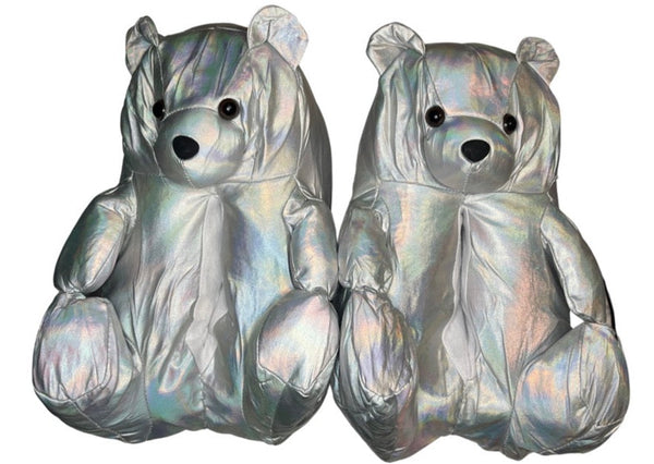 Silver Metallic Teddy Slippers - CaribeHeart Teddy