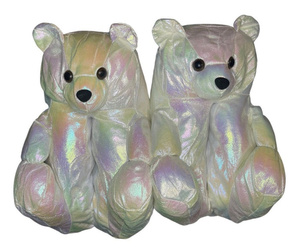 White Metallic Teddy Slippers - CaribeHeart Teddy